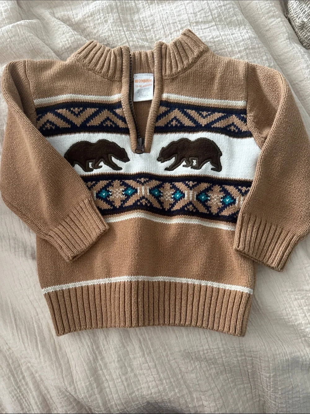 Gymboree Tan and Navy Fair Isle Knit Half-Zip Sweater